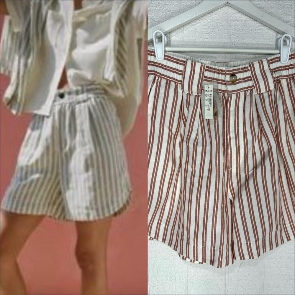 NWT Madewell linen blend curved hem stripped shorts size XXS